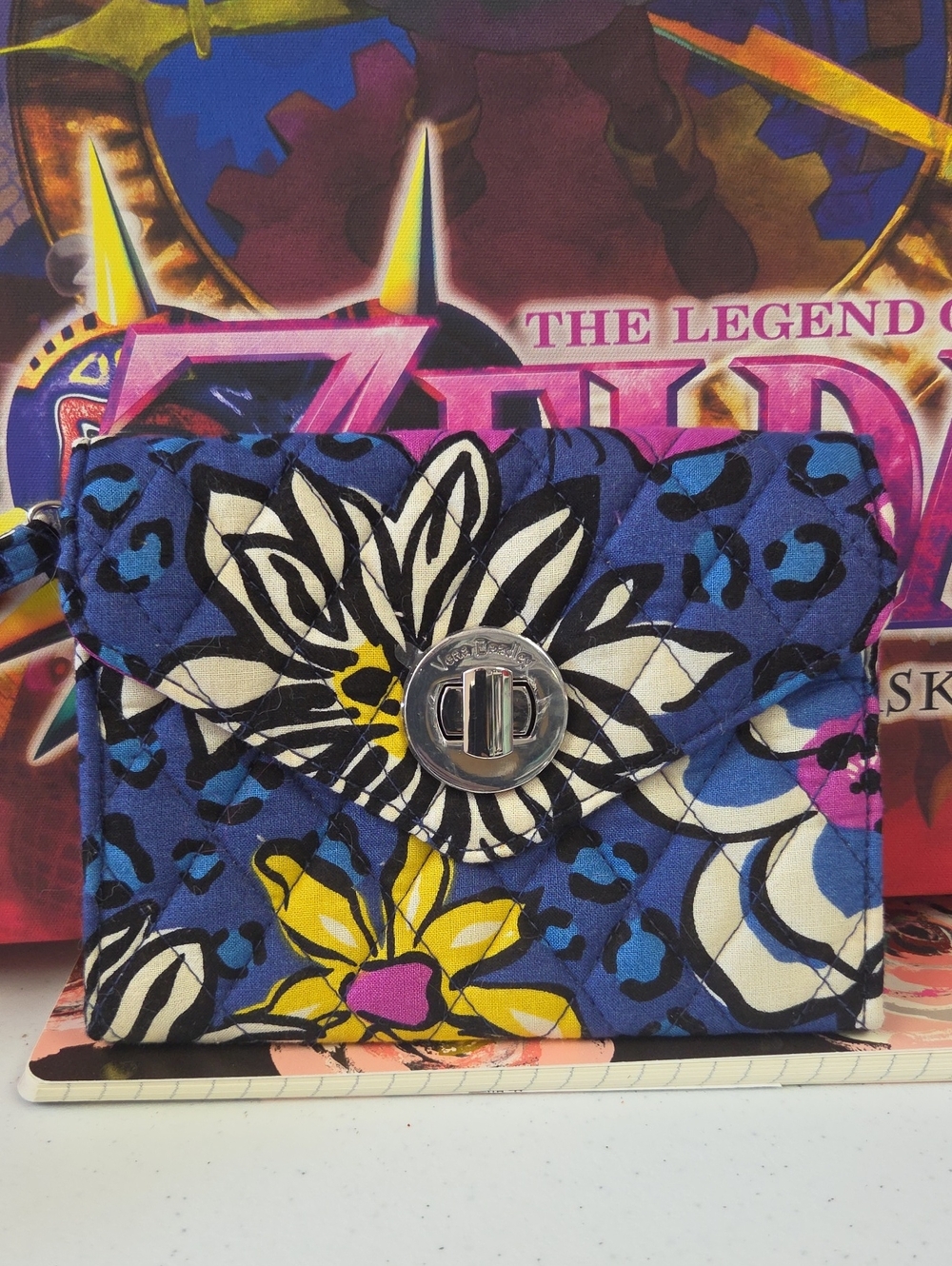 Vera Bradley Blue Floral Quilted Turn-Lock Card Wallet